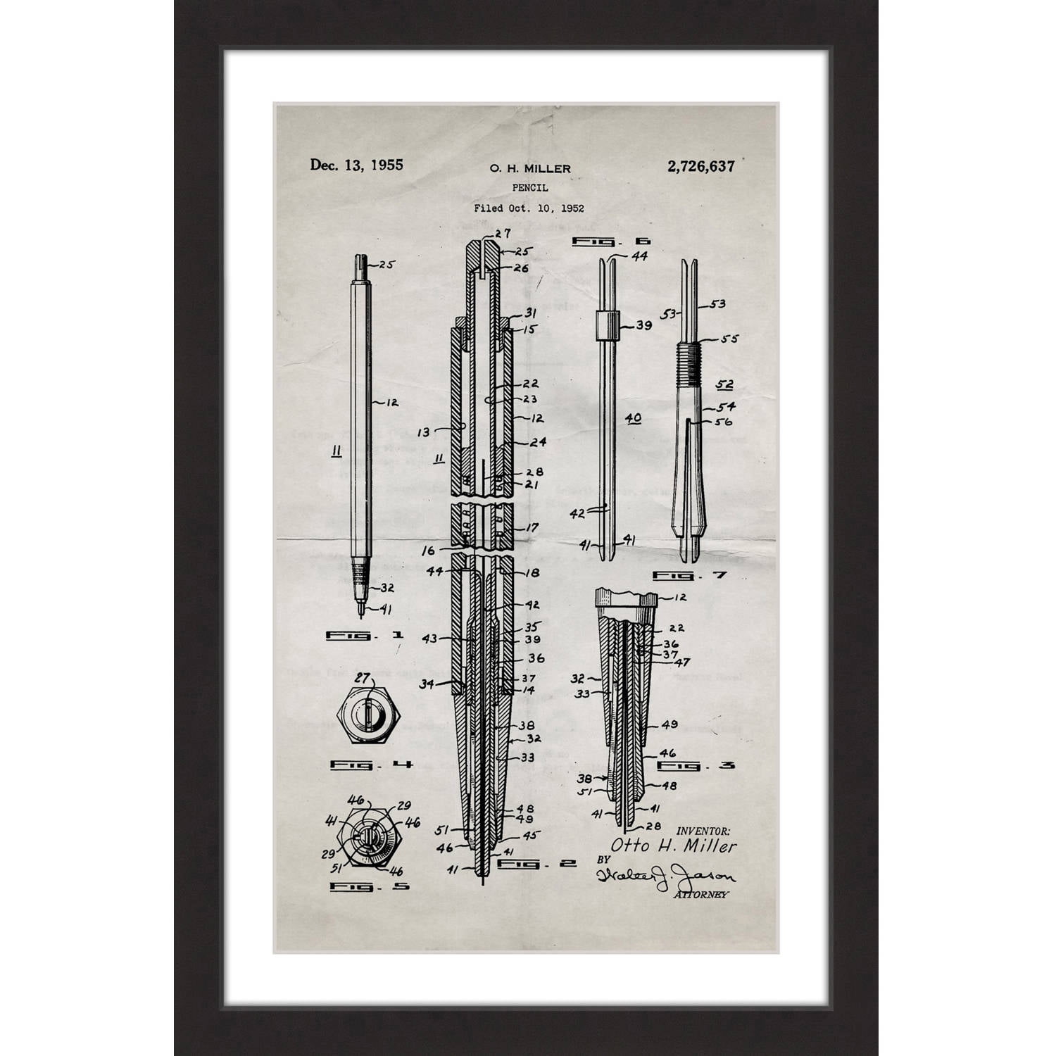 "Pencil 1955 Old Paper" Framed Painting Print