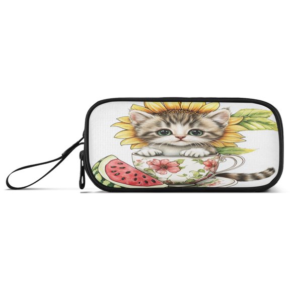 Pencil Bag 8.86*3.54*4.33 Inches Pencil Bag pencil Cases Pencil Bags are Suitable For Study, Work, Outings, Travel and Going Out Teacup Black Kitten