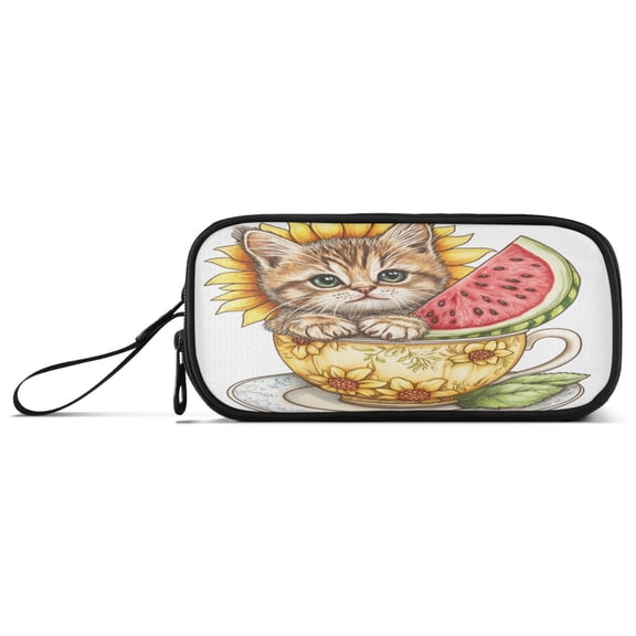 Pencil Bag 8.86*3.54*4.33 Inches Pencil Bag pencil Cases Pencil Bags are Suitable For Study, Work, Outings, Travel and Going Out Teacup Orange Cat