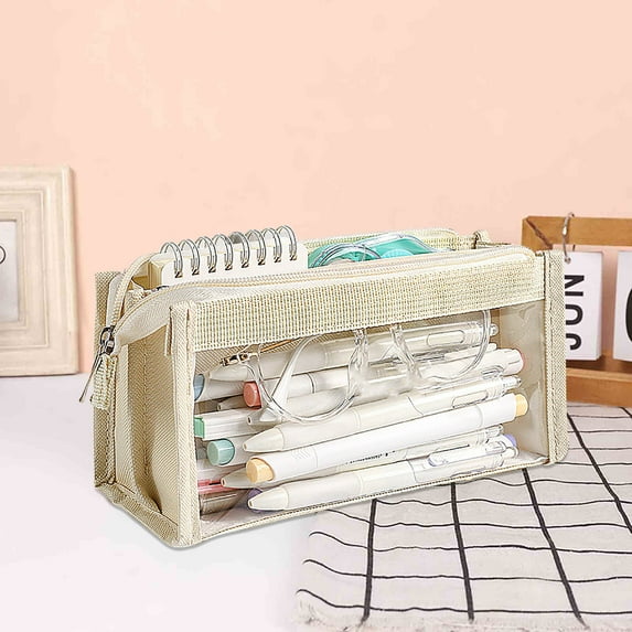 Pencil Bag Clearance, Hwkond Large Capacity Transparent Pencil Pouch for Students Six Floors Of Storage Space Back to College