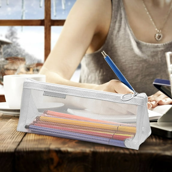 Pencil Bag Clearance, Transparent Mesh Pencil Case Large-capacity Pen Bag Cute Storage Pencil Bag for Student Campus Supplies Stationery Back to College