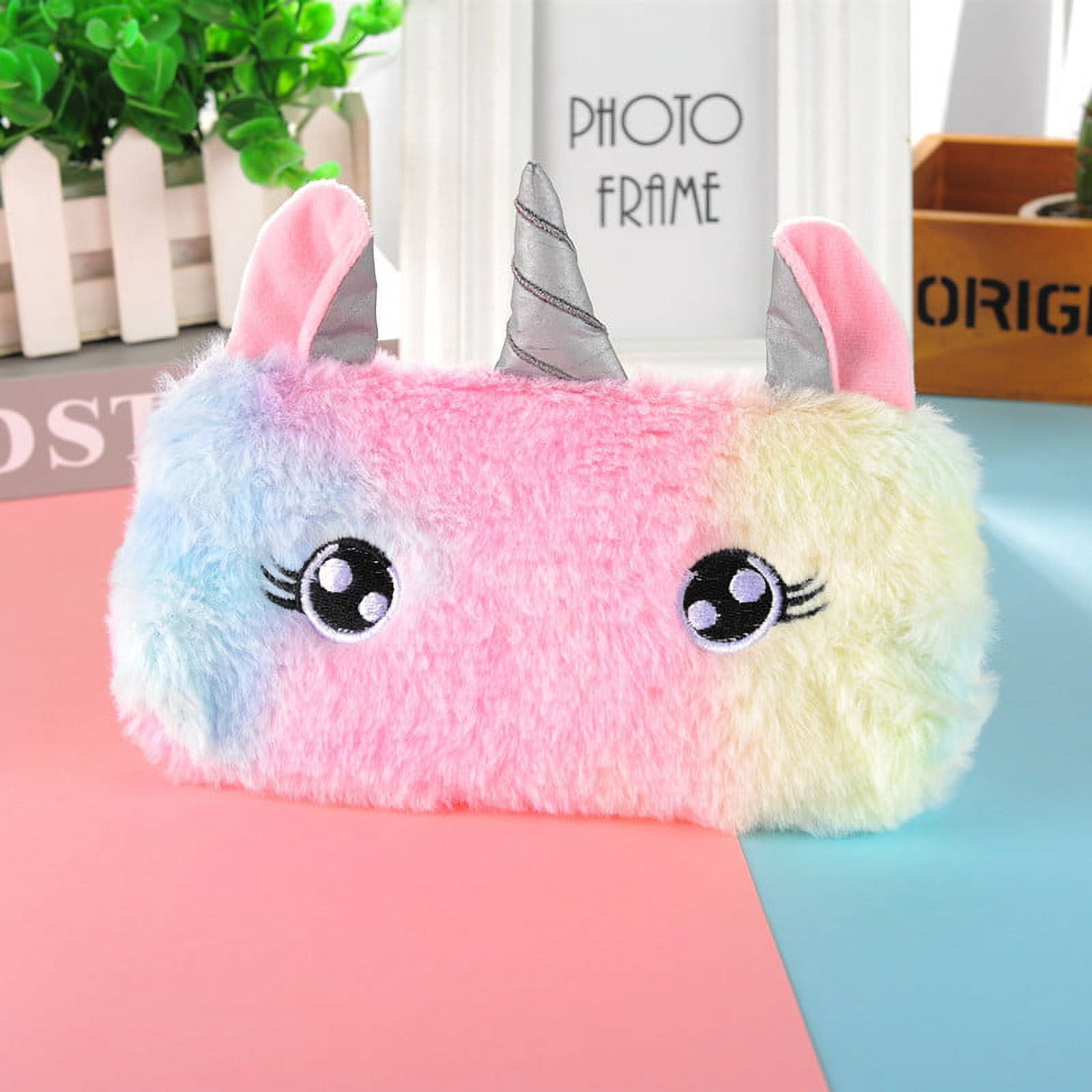 Pencil Bag, Pencil Pouch Cute Soft Fluffy Unicorn Canvas Storage Organizer  Zipper Bag Plush, Kids Girls Cartoon Pencil Pouch Case for Stationery