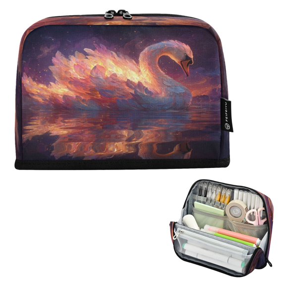 Pencil Bag with Magnetic Foldable Base Large Capacity Stand-Up Pencil Case Durable Nylon Pen Pouch A Beautiful Swan