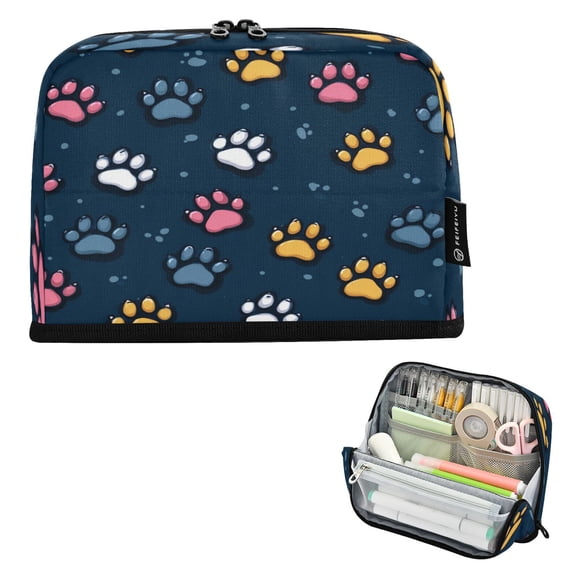 Pencil Bag with Magnetic Foldable Base Large Capacity Stand-Up Pencil Case Durable Nylon Pen Pouch Cartoon Cat Paw Pattern
