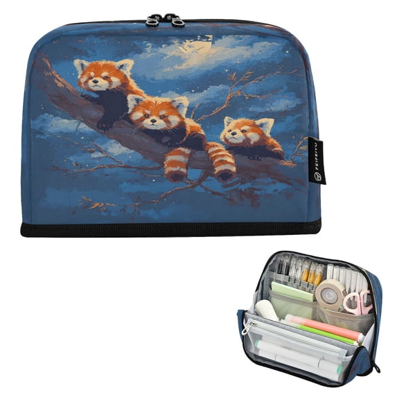 Pencil Bag with Magnetic Foldable Base Large Capacity Stand-Up Pencil Case Durable Nylon Pen Pouch Cute Red Panda