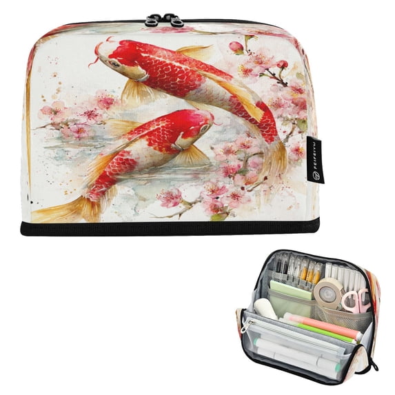 Pencil Bag with Magnetic Foldable Base Large Capacity Stand-Up Pencil Case Durable Nylon Pen Pouch Golden Carp