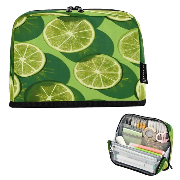 Pencil Bag with Magnetic Foldable Base Large Capacity Stand-Up Pencil Case Durable Nylon Pen Pouch Lime Slice Image