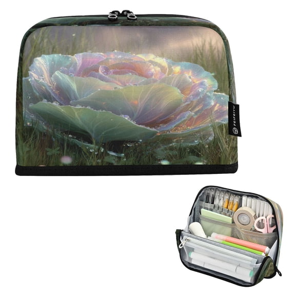 Pencil Bag with Magnetic Foldable Base Large Capacity Stand-Up Pencil Case Durable Nylon Pen Pouch Rainbow Cabbage