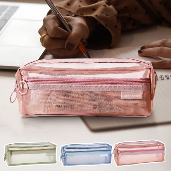 Pencil Bags Clearance, Double Layer Pencil Case Transparent And Mesh Fabric Large Capacity Stationery Box for Exams Storage Pencil Case