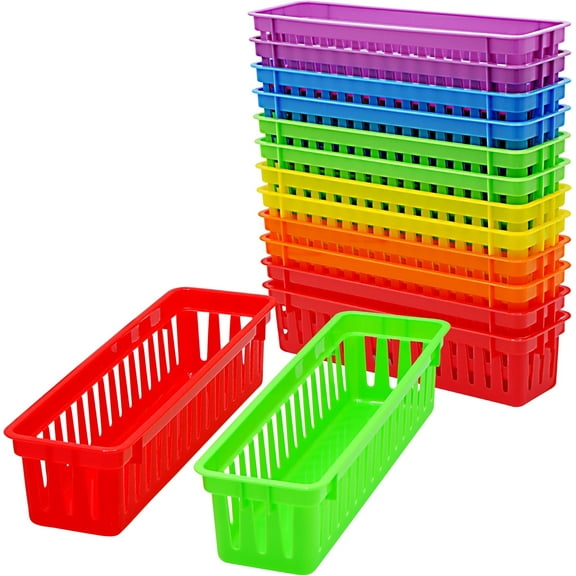 Pencil Baskets for Classroom Essential: 12 pcs per pack, Colored Pencils, Drawer Organizer, Plastic Storage Bins, Teacher Desk and Classroom Must-Haves