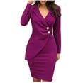 thumbnail image 1 of Pencil Blazer Suit Dress for Women Bodycon Business Skirt Slim Hip Skirt Lapel Buttons Long Sleeve Casual Work Formal Dress, 1 of 7