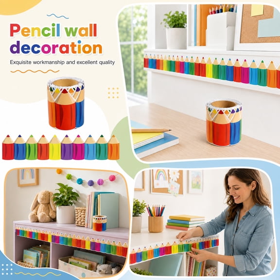 Pencil Border Trim Bulletin Board Decorative Sticker Roll Classroom Wall Border for Whiteboard Blackboard Door and Desk