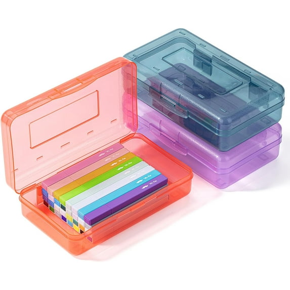 - Pencil Box, 3 Pack, Assorted Colors, Plastic Pencil Box Case