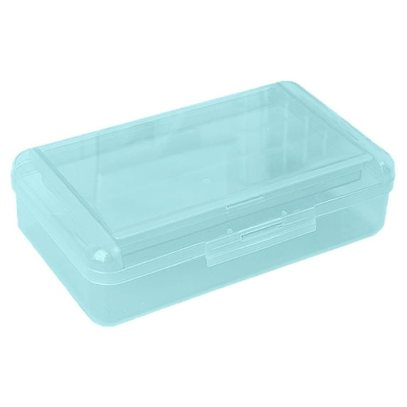 Pencil Box, Assorted Colors,8.07x4.92x1.97",Plastic Hard Pencil Case, Double Layer Large Capacity Plastic Pencil Case Transparent Crayon Case Hard Pen Case With Tight Lid Storage Craft Box,Light Blue