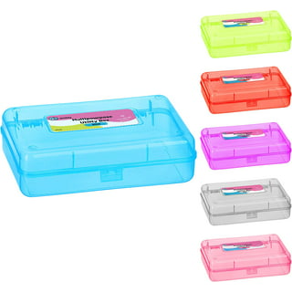 BTSKY 4 Pack Extra Large Capacity Plastic Pencil Box Stackable Grey