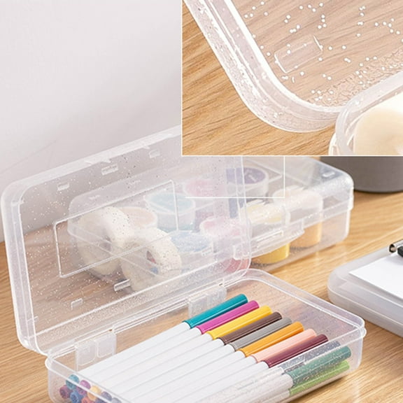 Pencil Box, Clear Pencil Case, Large Capacity Plastic Hard Pencils Case Crayon Box with Snap-Tight Lid Stackable for Men Women Pens Pencils Office Supplies Storage Pen Organizer, Transparent