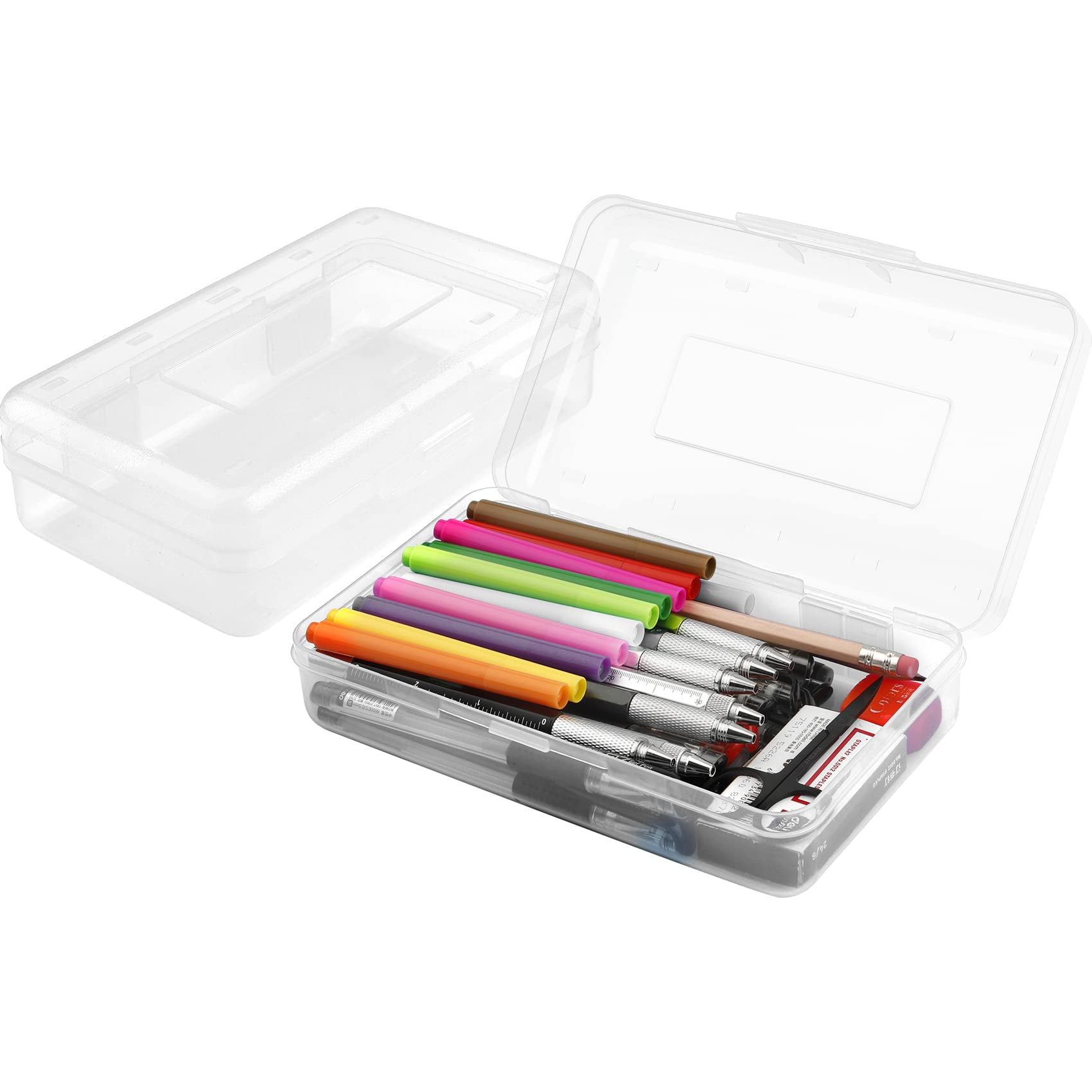 Pencil Box, Large Capacity Clear Pencil Case, 1 Pack Hard Pencil Case, Clear Crayon Box with Snap-tight Lid Stackable Design, Plastic Storage Box for Office Supplies, Pink