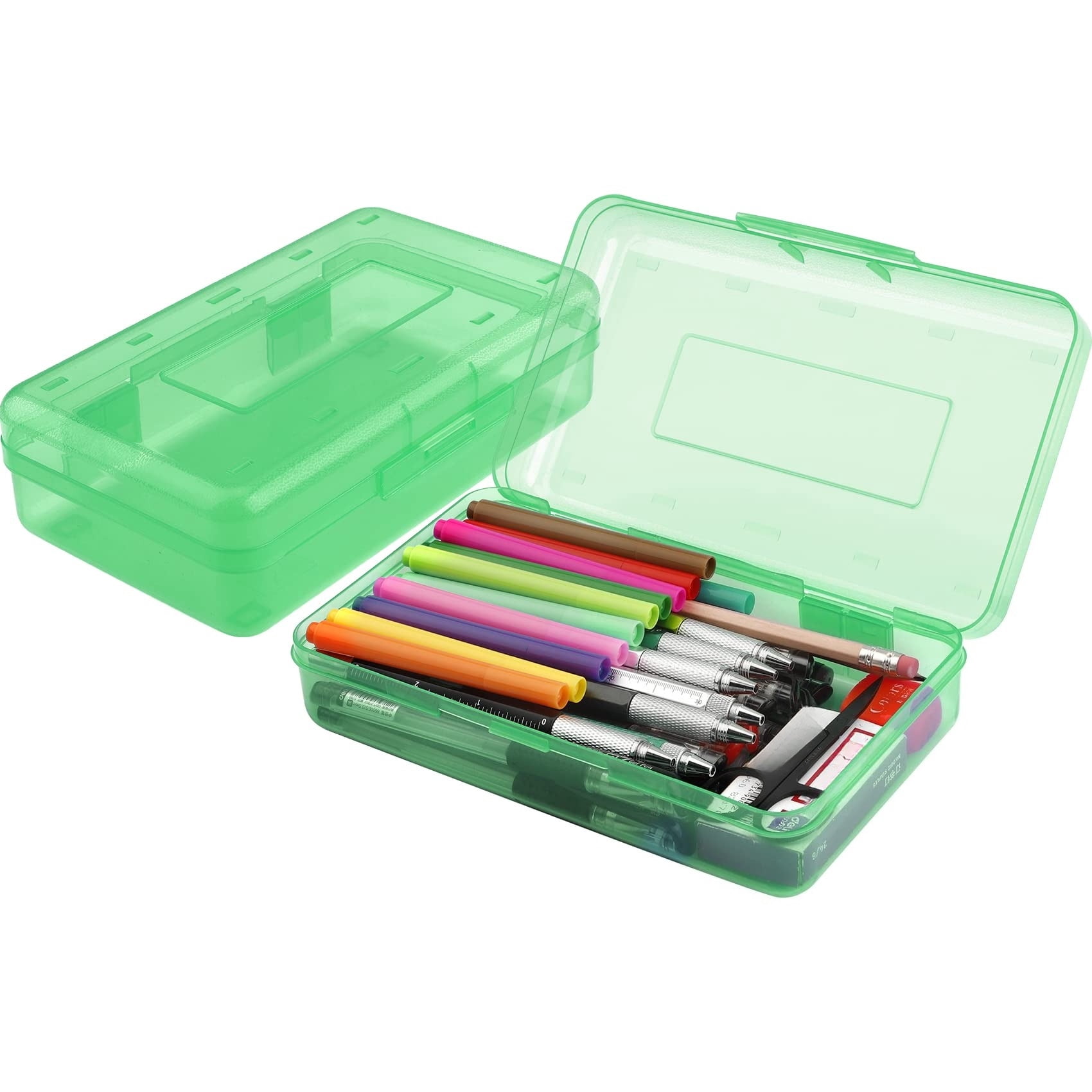 Pencil Box, Large Capacity Clear Pencil Case, 1 Pack Hard Pencil Case, Clear Crayon Box with Snap-tight Lid Stackable Design, Plastic Storage Box for Office Supplies, Pink
