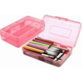 thumbnail image 1 of Pencil Box, Large Capacity Clear Pencil Case, 1 Pack Hard Pencil Case, Clear Crayon Box with Snap-tight Lid Stackable Design, Plastic Storage Box for Office Supplies, Pink, 1 of 7