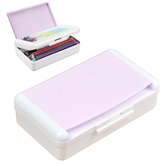 Pencil Box for Office Supplies Storage Organizer, Double Layer Large Capacity Pencil Boxes, Plastic Crayon Box with Snap-tight Lid,Stackable Storage Case for Gel Pen Pencils Case-Pale Blue