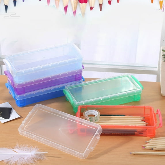 Pencil Box, Plastic Clear Pencil Case, Large Capacity Hard Pencil Case, Clear Crayon Box with Snap-tight Lid Stackable Design, Plastic Storage Box for Office Supplies, Beige