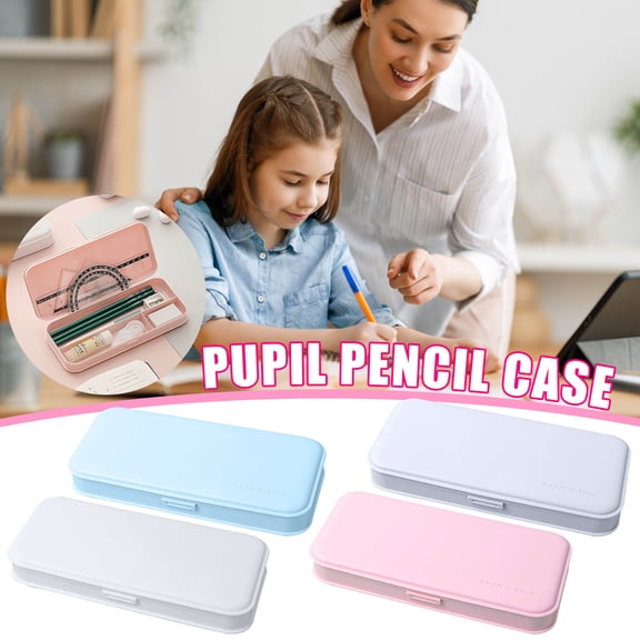 Pencil Box Storage Manage Box, Multi-purpose Ruler Office Supplies Plastic Pencil Cases, Snap-Tight Lid Organizer for Pens Crayons Markers, Stackable Desk Drawer Organization