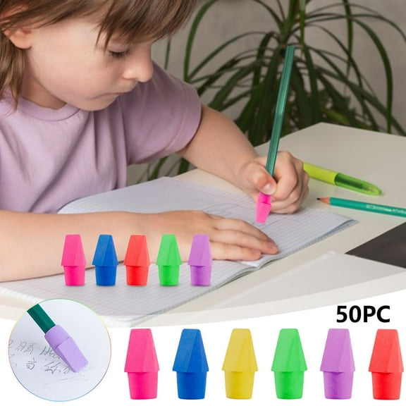 Pencil Cap Erasers 50 Pack, Usavan Effortless Erasing Pencil Replacement Caps, Individually Wrapped Soft Rubber Eraser Tips for Teens Home Office