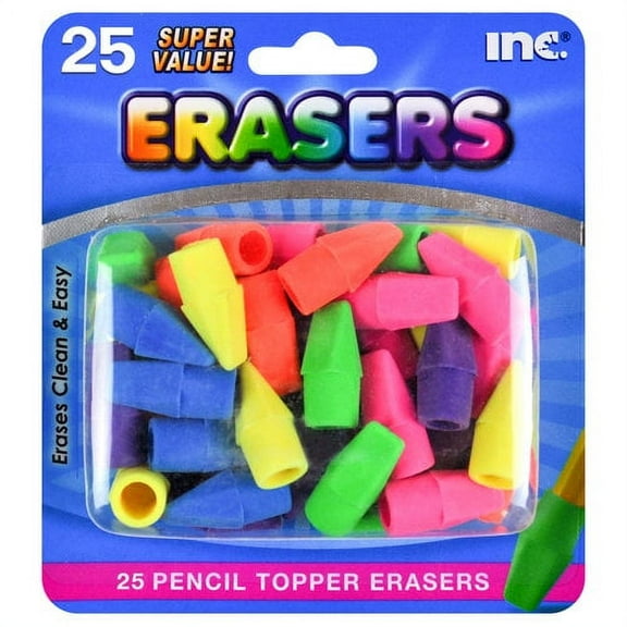 Pencil Cap Erasers, Assorted, 25 Count