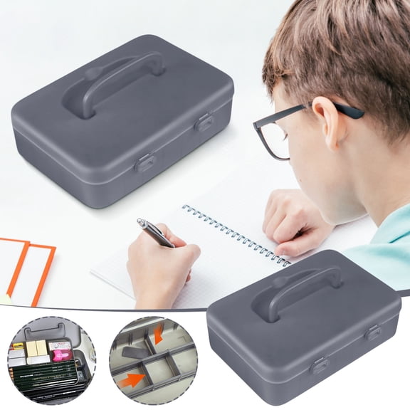 Pencil Case, Art Supply Organizer, Double Layer Storage Box Transparent Portable Holder for Students Drawing Sketching Classroom Studio Use