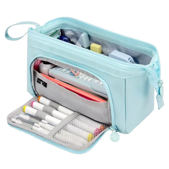 Pencil Case Back to School Large Capacity Pencil Pouch with Clear Window High Capacity Pen Bag Organizer for Office College School Supplies for Teens Adults Girls Boys,Sky Blue