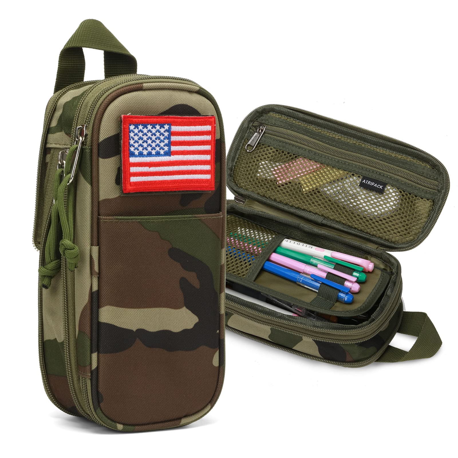 Pencil Case for Boys Girls, Big Capacity Pencil Box, Tool Pouch, Marker Pen Case, Pencil Stationery Bag School College Office Organizer for Kids Men Women Teens-Green camo