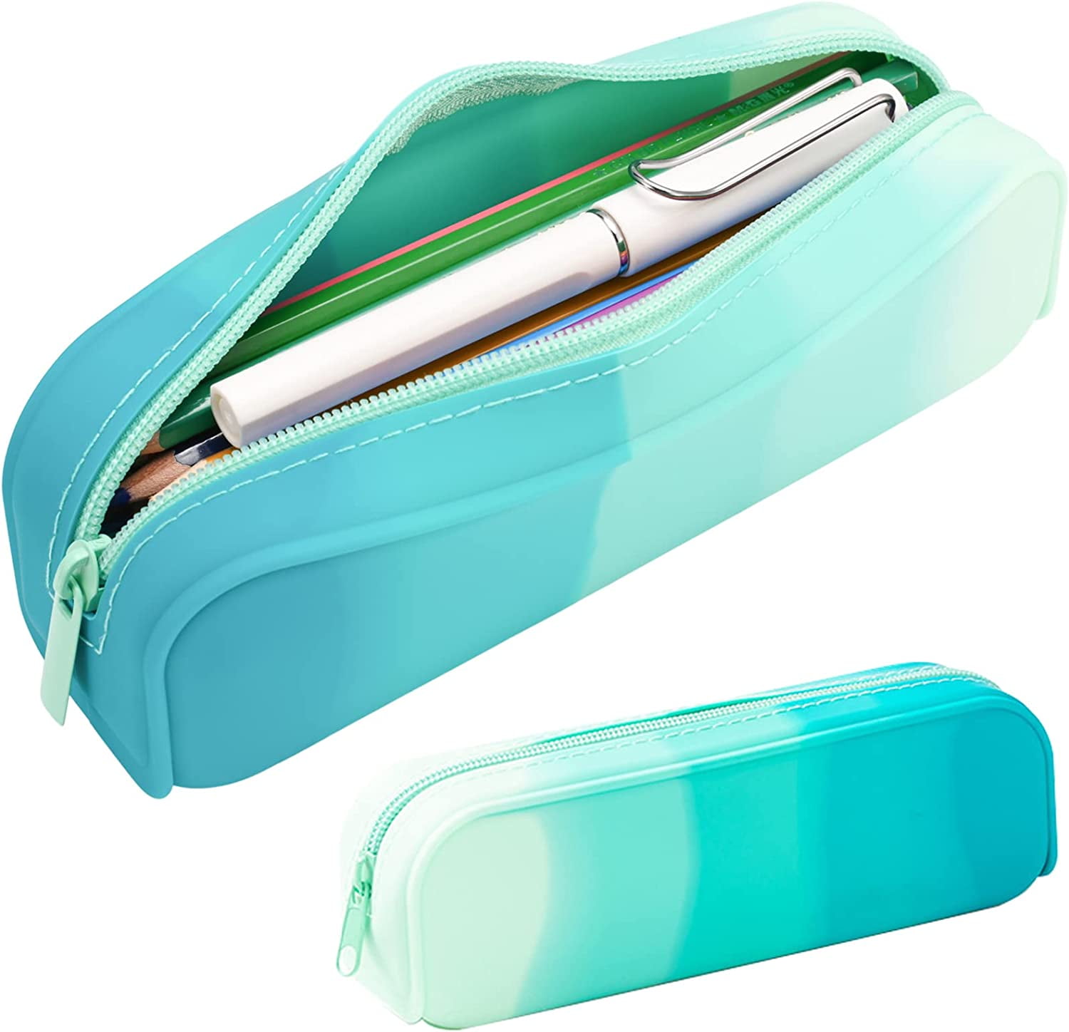 GGOOB Clear Pencil Pouch Aesthetic School Supplies Large Cute Pencil Case for Girls Preppy Pencil Case Aesthetic (Green,With Clip & Sticky Note)