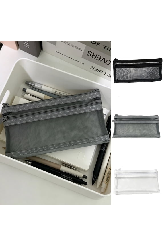 Pencil Case Double Layer Partition Design Tear Resistant Stitched Structure,Clear Visible Storage Pouch for Exam Compliance Classroom Study and Teen Daily Use(Black)