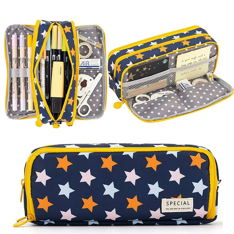 Pencil Case, GIUGT Double Opening Design Big Capacity 3 Compartments Canvas  Pencil Pouch Bag for Teen Boys Girls School Students