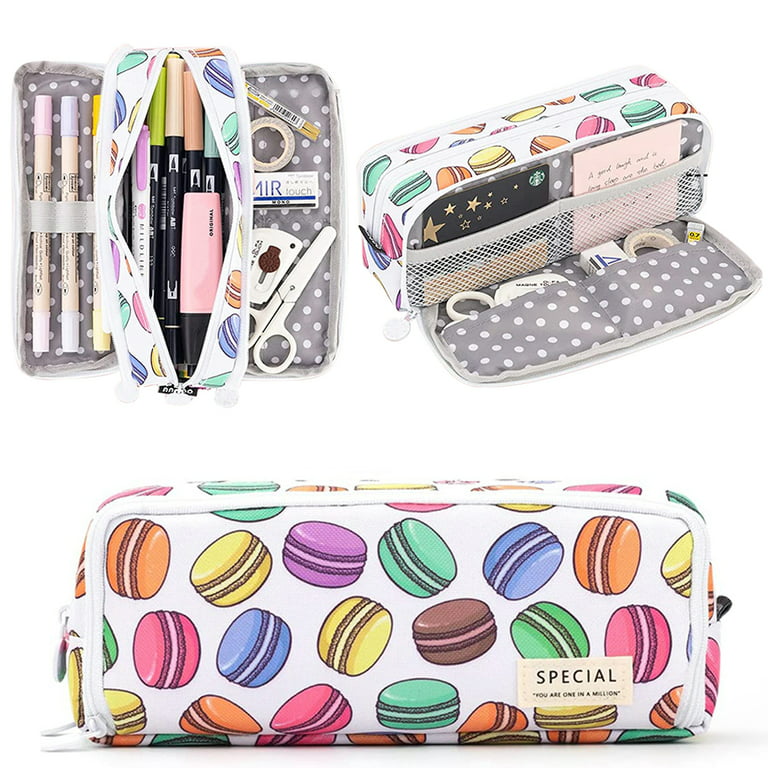Pencil Case, Giugt Double Opening Design Big Capacity 3 Compartments Canvas Pencil Pouch Bag for Teen Boys Girls School Students, Green