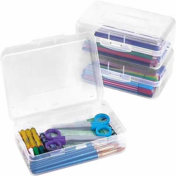 Pencil Case, Hard Pencil Box, Clear Crayon Box Marker Pen Organizer, Plastic Storage Container with Snap Lid, Stackable Art Craft Organizer