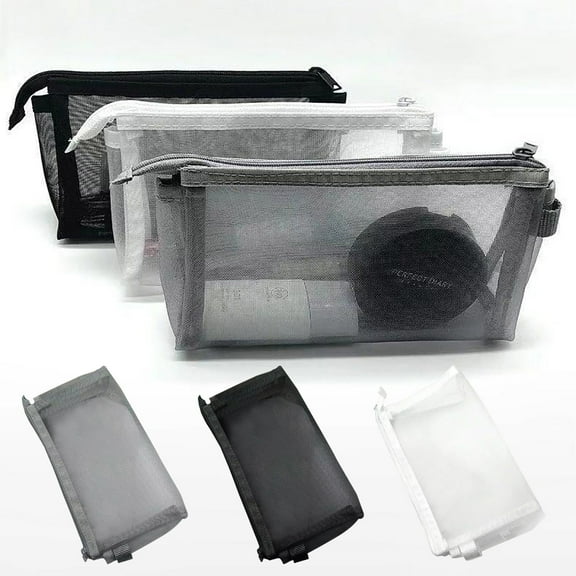 Pencil Case | Japanese Style Transparent Mesh Bag | Large Capacity Zipper Pouch | Breathable Fabric | Versatile Storage for Office, Makeup, Travel | 20x10x3cm | 1 Pack