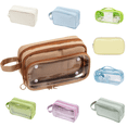 thumbnail image 1 of Pencil Case Large Capacity, Clear 3 Compartment Pencil Pouch with Zipper, Big Pen Organizer for Supplies, Travel Makeup Bag for Teens Adults - (Coffee), 1 of 9