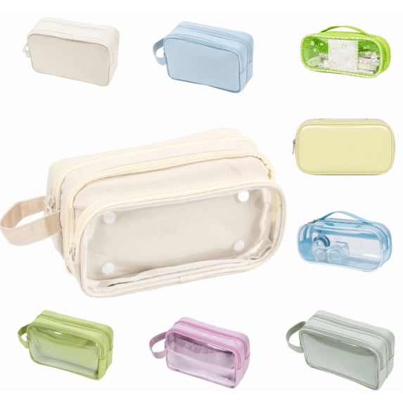 Pencil Case Large Capacity, Clear 3 Compartment Pencil Pouch with Zipper, Big Pen Organizer for Supplies, Travel Makeup Bag for Teens Adults - (White)