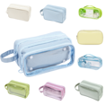 thumbnail image 1 of Pencil Case Large Capacity, Clear 3 Compartment Pencil Pouch with Zipper, Big Pen Organizer for Supplies, Travel Makeup Bag for Teens Adults - (Blue), 1 of 9