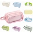 thumbnail image 1 of Pencil Case Large Capacity, Clear 3 Compartment Pencil Pouch with Zipper, Big Pen Organizer for Supplies, Travel Makeup Bag for Teens Adults - (Pink), 1 of 9