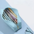 thumbnail image 1 of Pencil Case, Large Capacity Pencil Bag, Waterproof PU Leather Zipper Pouch For Office Stationery Makeup Travel, Light Blue, 1 of 6