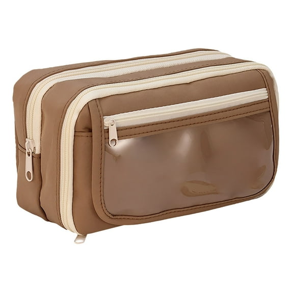 Pencil Case Large Capacity Pencil Pouch Aesthetic Pencil Box for Office Stationery Organizer, 8.46x3.35x4.92" Pencil Case, Large Storage Organizer for Stationery,Pencil Pouch with Zipper,Brown