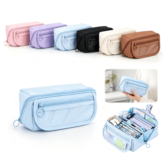 Pencil Case Large Capacity Pencil Pouch, Multi-layer Aesthetic Pen Bag, Sturdy Multifunctional Pencil Bag, Pencil Box Blue