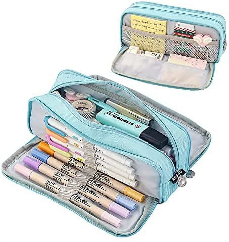 EOOUT Big Capacity Pencil Case Large Storage Expandable School Office Desk  Organizer Cute Light Blue for Adults Kids Teen Student Boys Girls