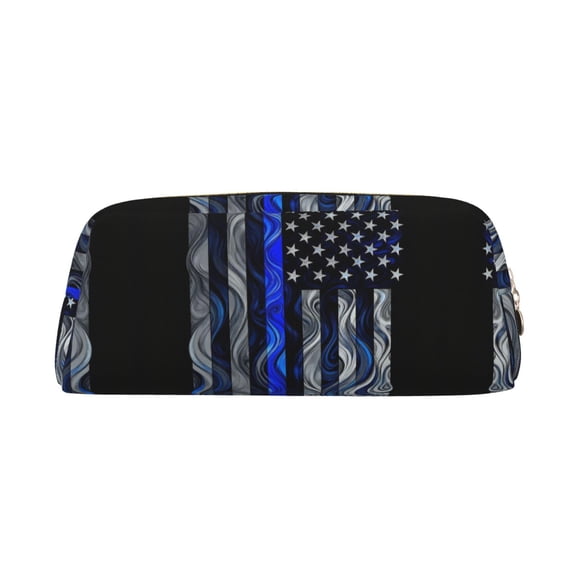 Group Photo Blue Pencil Case Leather Pencils Pouch Group Of Thin Blue Line Flag Pencil ...