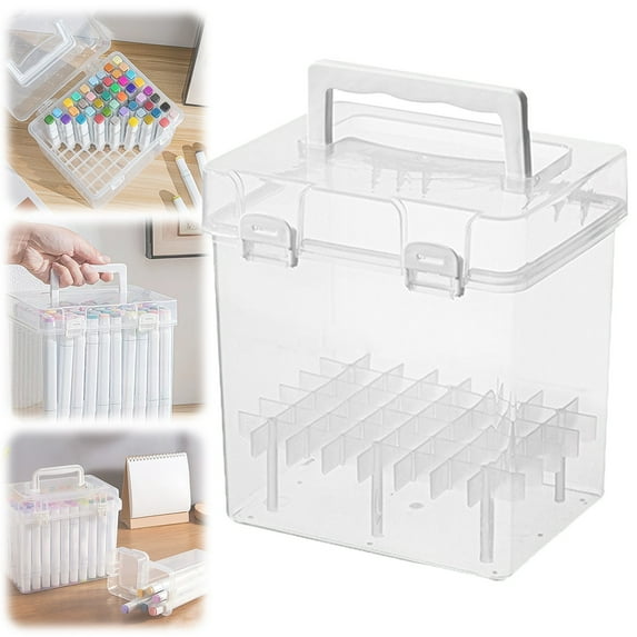 Pencil Case, Marker Case Storage Container, Plastic Pencil Case Organizer, Multifunction Marker Case, Clear Crayon Box Marker Organizer, 48 Color Plastic Box (Excluding Pen)