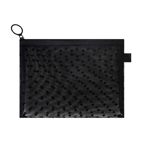 Pencil Case Mesh Zipper Heart Print Portable Stationery Organizer Makeup Bag