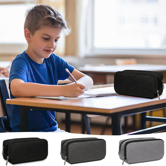 Pencil Case Organizer | Modern Mobile Phone Holder | Fabric Zipper Pouch | Portable Lightweight Design | Dark Gray/Gray | 28x13x3 cm | For Office & Travel | Multi-Compartment Storage