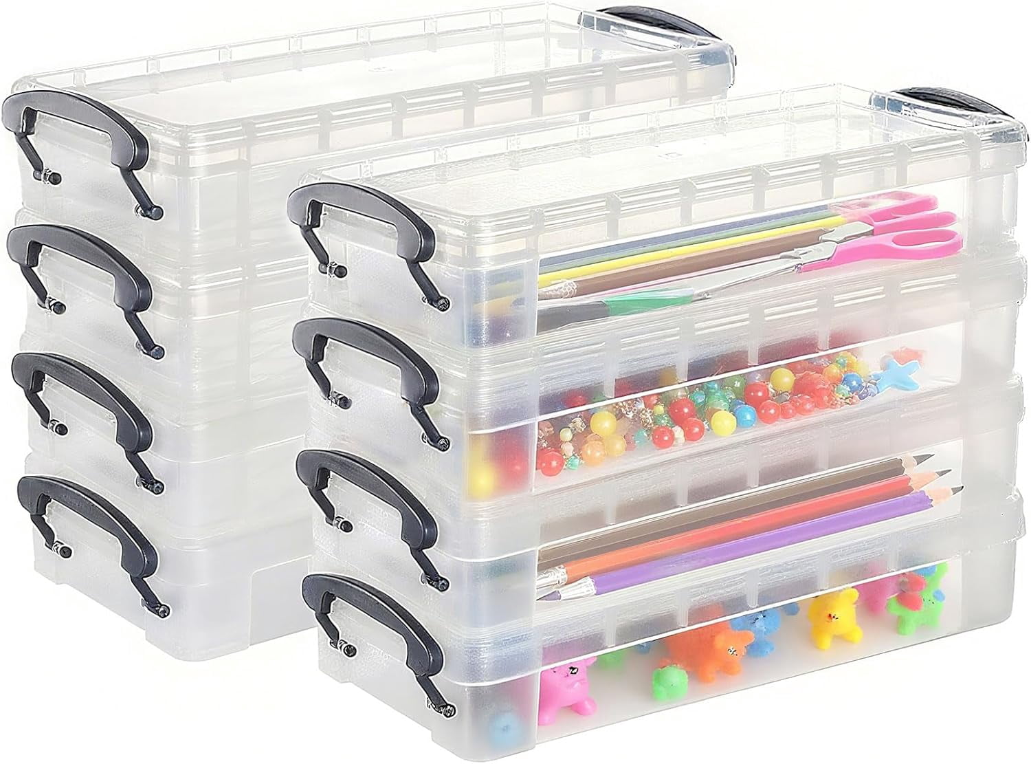 Pencil Case Plastic Pouch Box Storage Organizer For Beads, Pens, And Art Supplies, Stackable Clear Container With Snap Lid For Jewelry, Stickers And Tackle Box (21 X 10 X 4cm, 8 Pack)